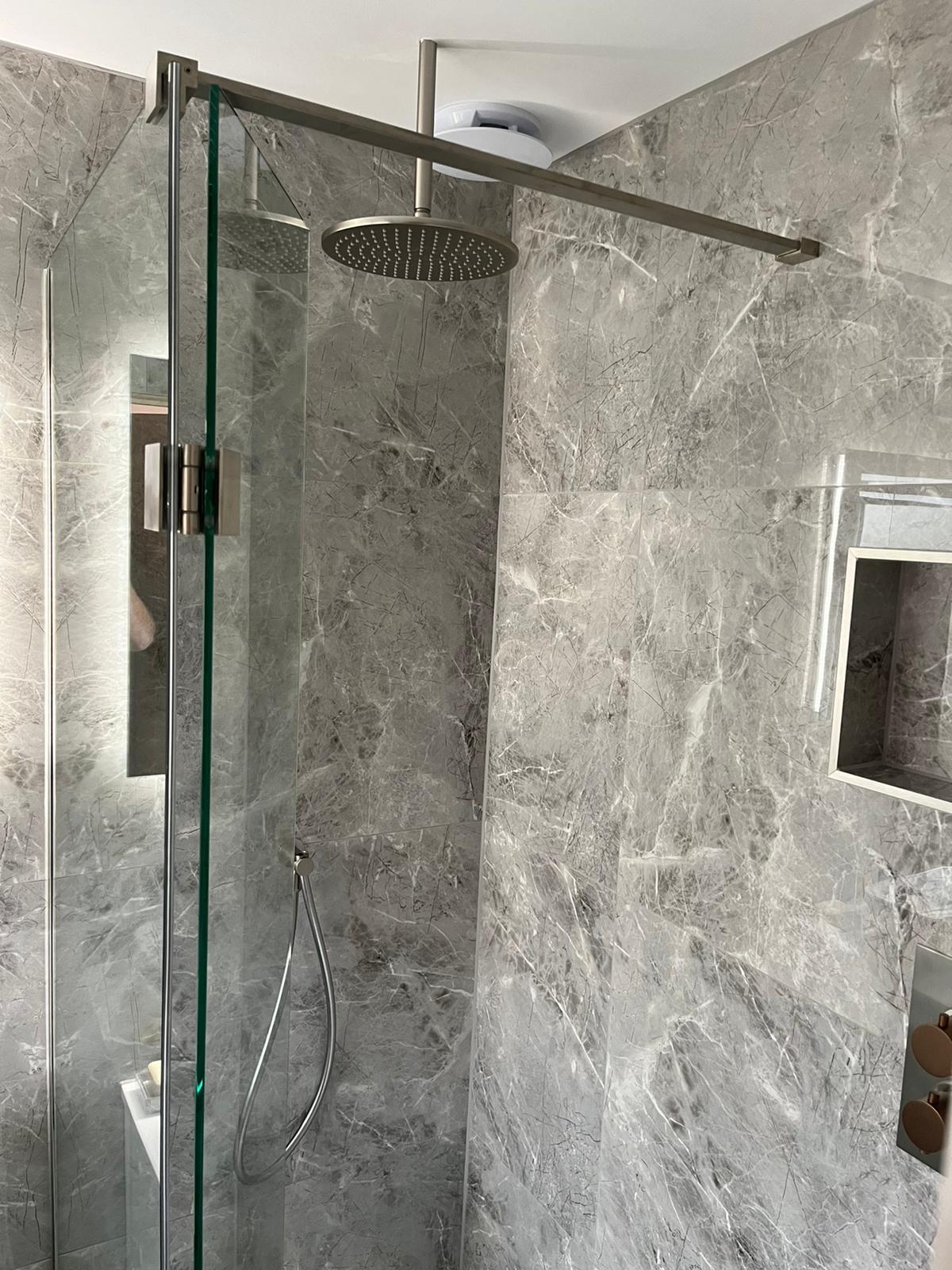Grey marble rainfall shower